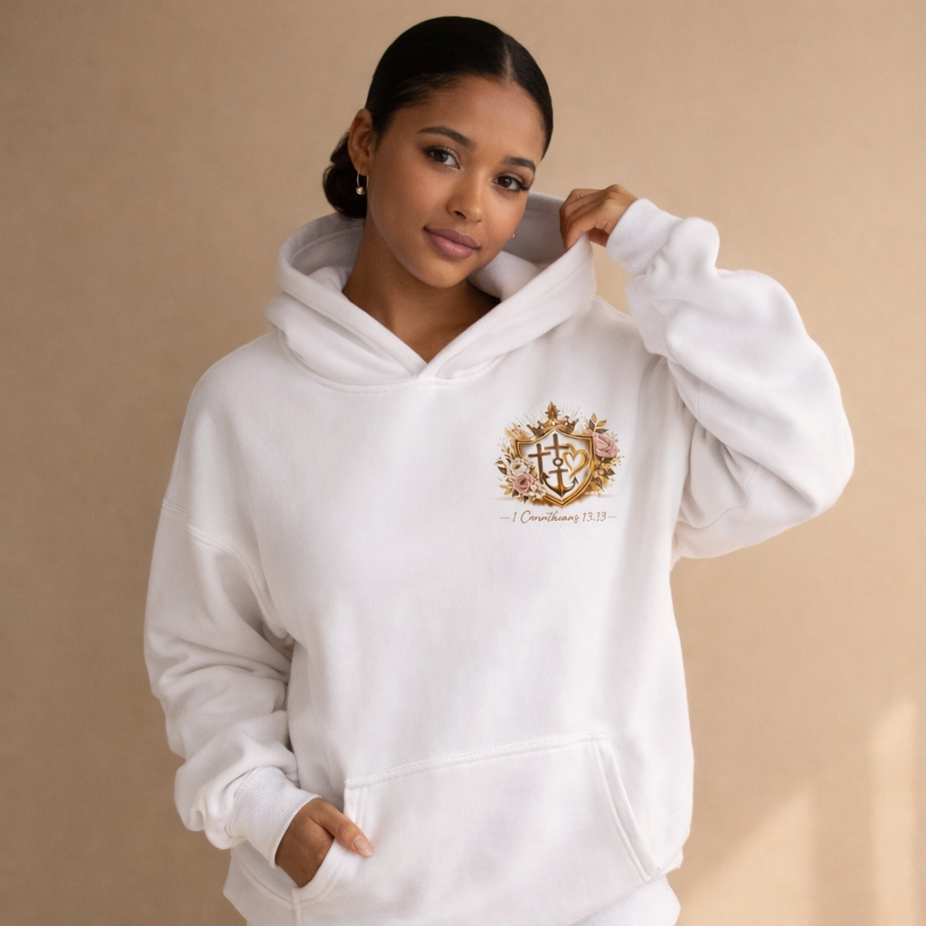 The Legacy Crest Hoodie – Faith • Hope • Love White