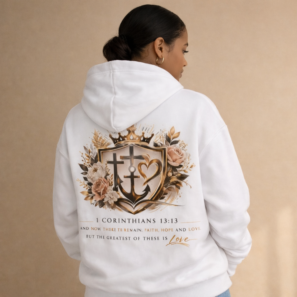 The Legacy Crest Hoodie – Faith • Hope • Love White